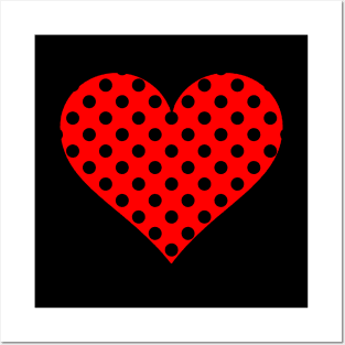 Red and Black Polka Dot Heart Posters and Art